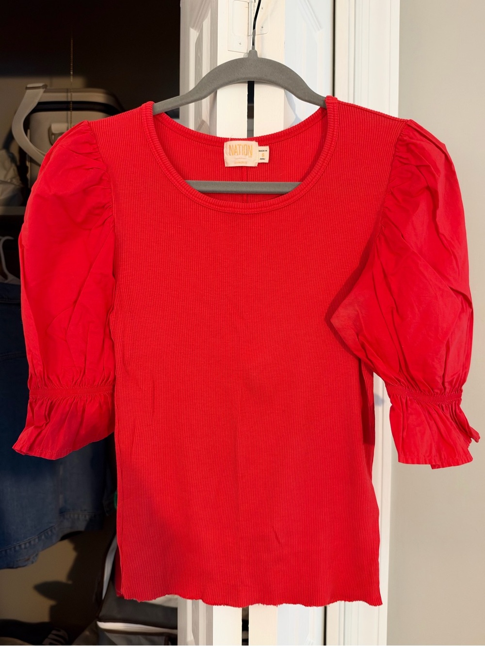Nation Red Puff Sleeve Top
